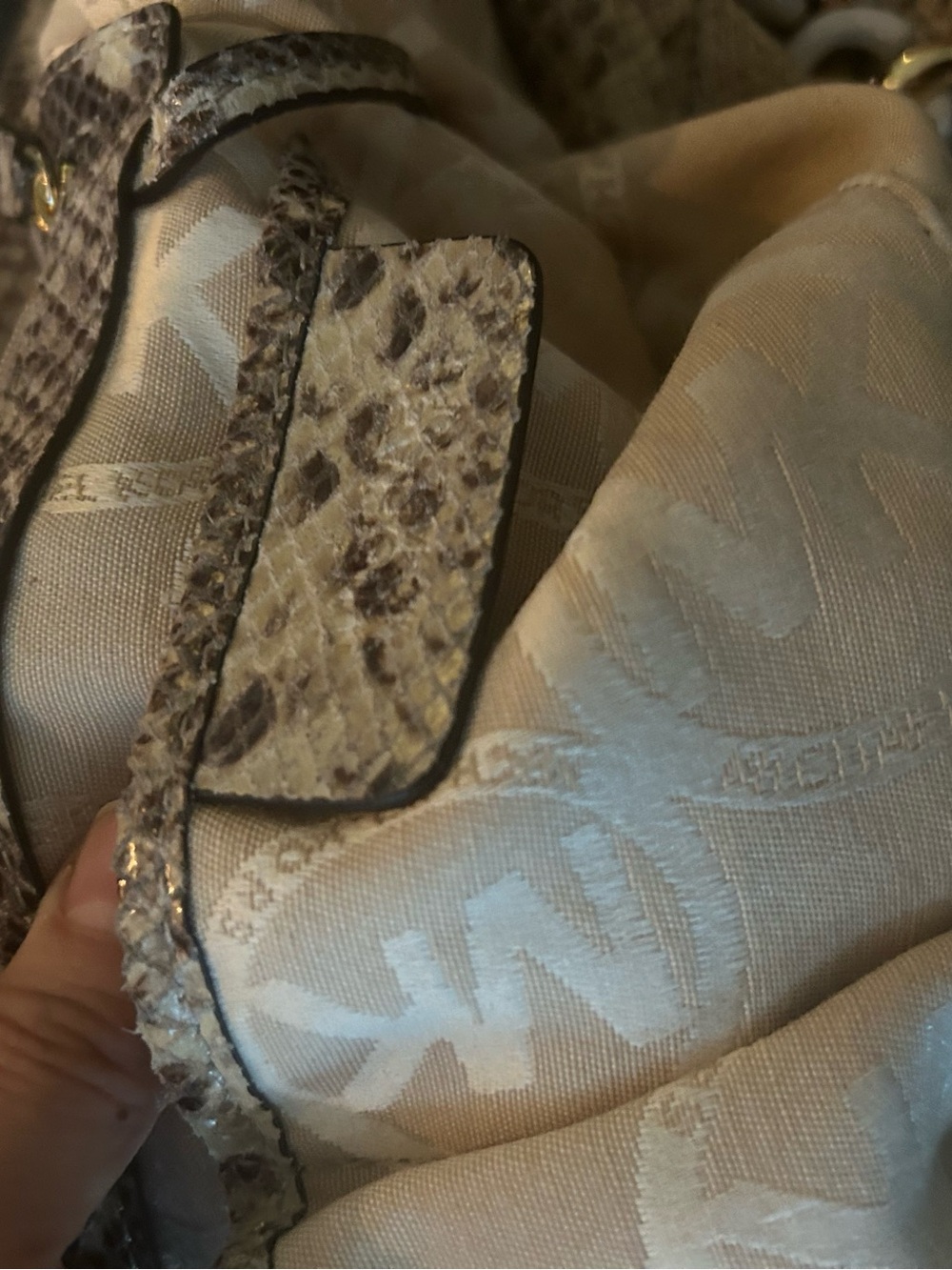 Michael Kors Taupe Snake-Print Shoulder Bag with Gold Chain Detail - Picture 7 of 7